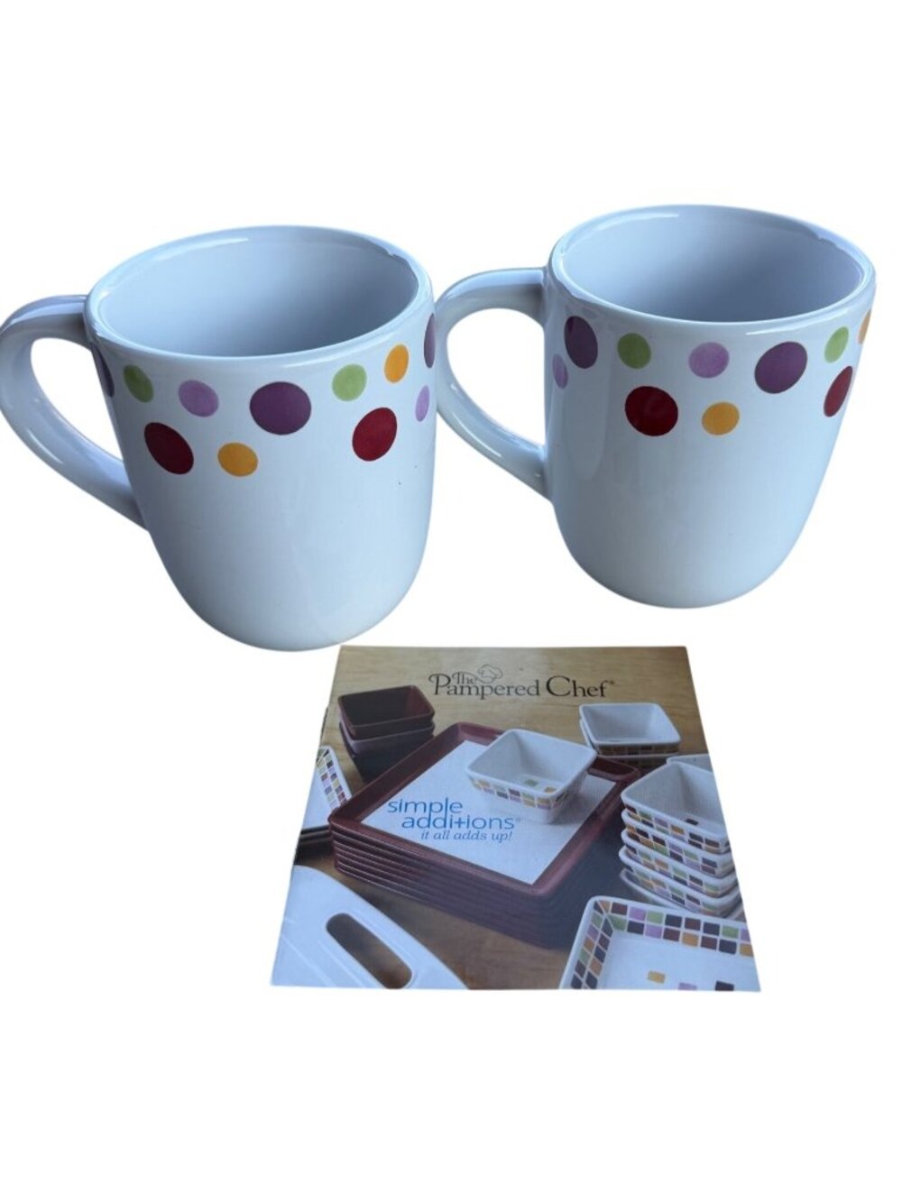 Set 2 Simple Additions by The Pampered Chef 10 oz. Dots Stoneware Mugs 4" Tall